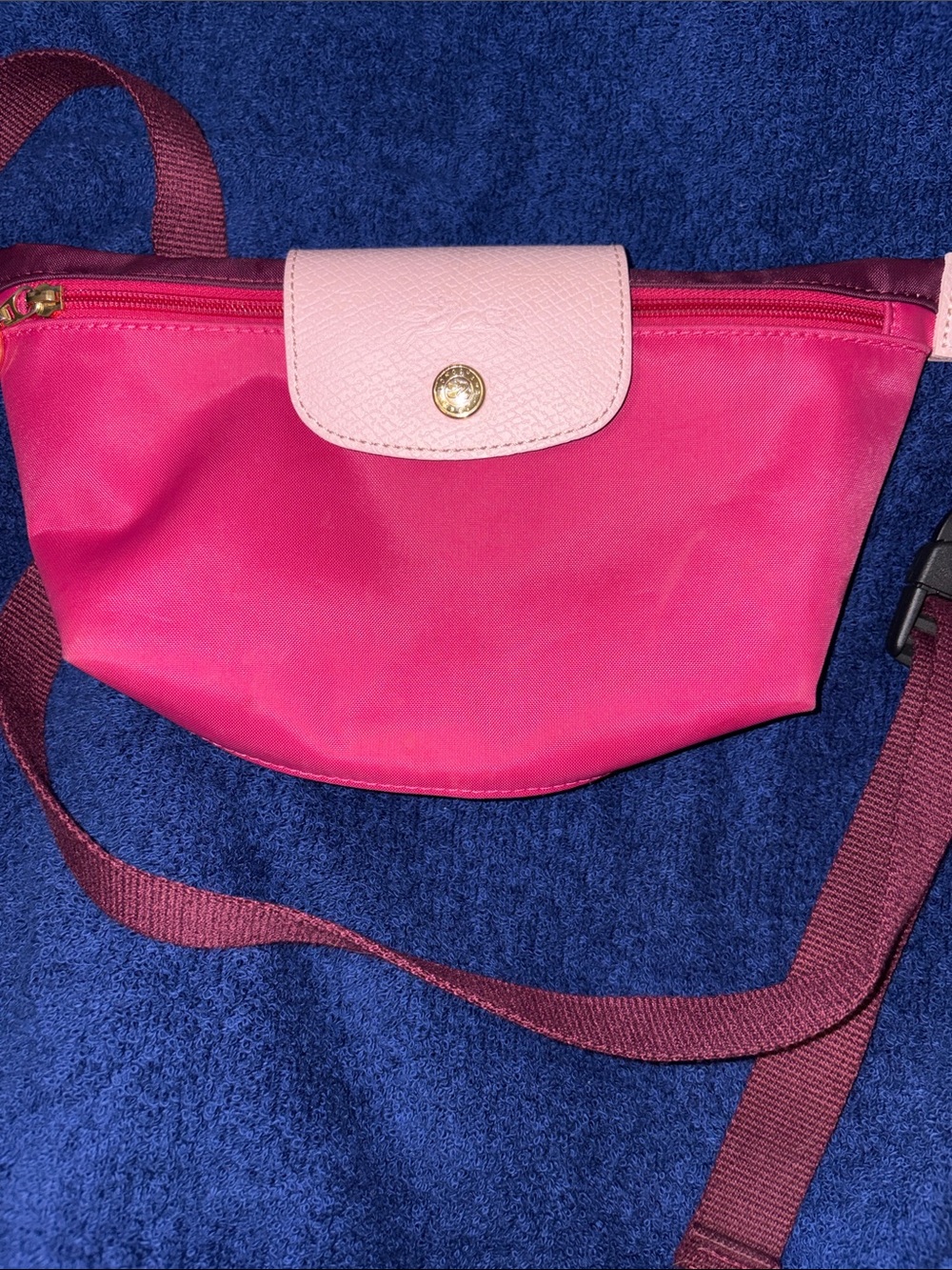 NWOT Longchamp Hot Pink Nylon Crossbody Belt Bag with Light Pink Flap